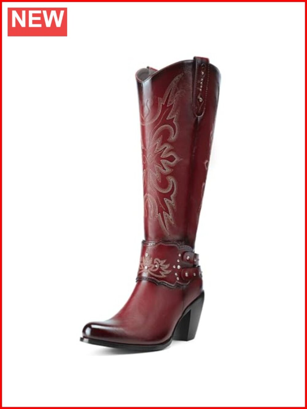 Knee High Cowboy Boots Women Western Embroidered Block Heel
